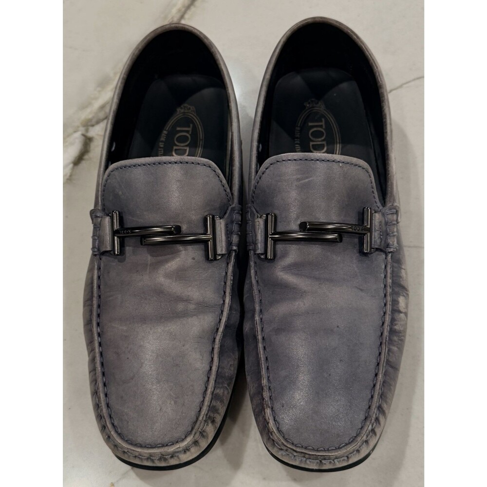TOD'S Gommino Double "T" Driving Loafers Mens Size 9 Blue/Gray Leather Slip On